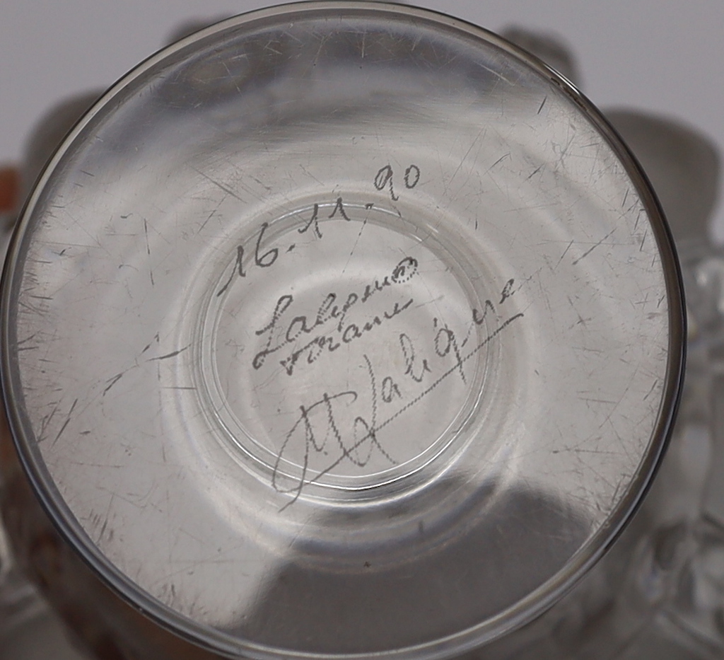 A later 20th century Lalique glass pedestal vase decorated in the Dampierre pattern, engraved signature ‘CM Lalique’, 13cm